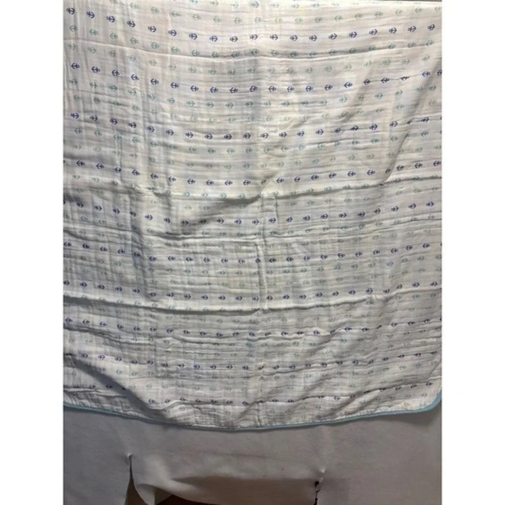 Aden + Anais Dream Blanket Baby  41x41 White Blue Nautical Sailboat Anchor